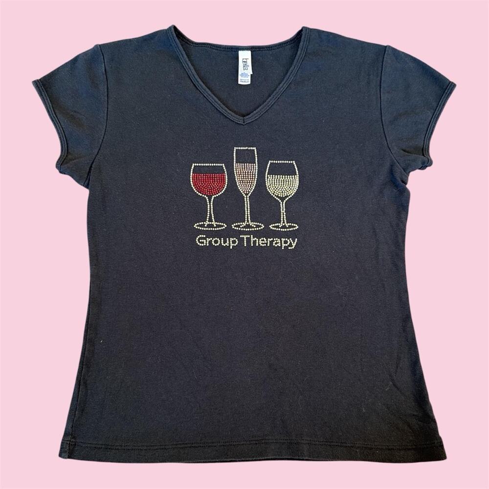 Y2K Group Therapy Rhinestone Graphic baby Tee with cap sleeves
